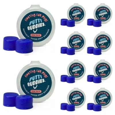Image of Putty Buddies Floating Earplugs for Swimming &amp; Bathing (Invented by Physician) Keep Water Out (10 Pair) Blue
