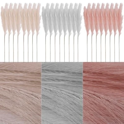 Image of Dried Pampass Grass Artificial Pampas Stems Flowers for Vase Deocration 90cm (Assorted (Grey, Pink, White), 24 Pack)