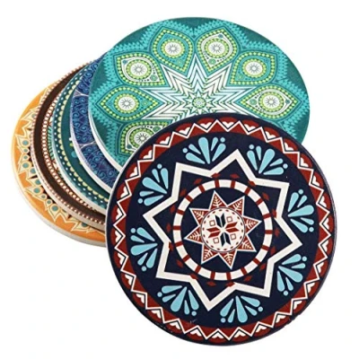 Image of AMGOMH Drink Coasters Set of 6, Stone Cup Coffee Mug Ceramic Place Mats with Cork Back