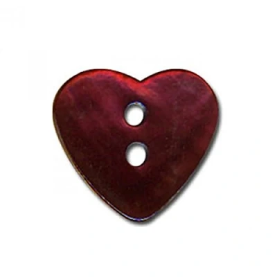 Image of Mother of Pearl Heart Shaped Button, Burgundy Colour, 18 mm