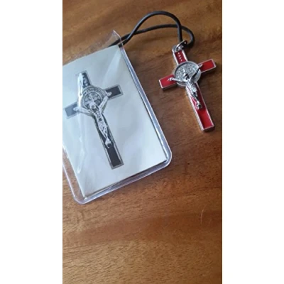 Image of rosarybeads4u 2&quot; RED Inlay St SAINT BENEDICT CRUCIFIX CROSS Medal Necklace Pendant 1222