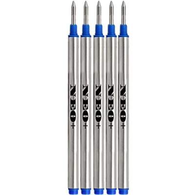 Image of 5 x Pen Refills Compatible with Mont Blanc Rollerball Pens of Lines: Solitare, Noblesse, Generation, Scenum, Bohème, Classic and StarWalker, Jinhao, Gullor (5 Blue Ink Refills)