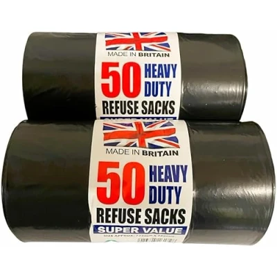Image of Efforias 100 Refuse Sack Black Kitchen Bin Liners Liner Bags Strong Waste Dustbin