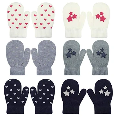 Image of QKURT 6pcs Toddler Magic Stretch Mittens, Unisex Knit Mitten Kids Winter for Daily Wear