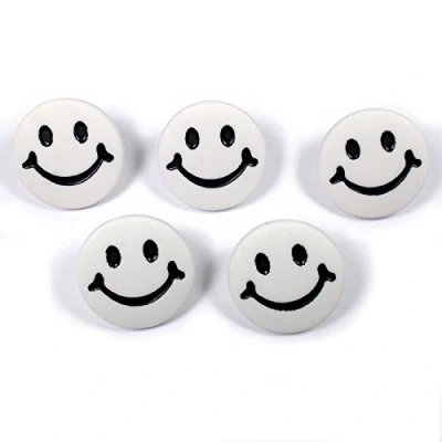 Image of Smiley Face Round Buttons 15mm Wide Pack of 5 (White)