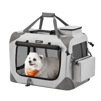 Image of Feandrea Foldable Pet Carrier Bag, Portable Cat Dog Carrier, Soft Sided Travel with Breathable Mesh, Handles, Storage Pockets, 60 x 42 cm, Smoke Grey PDC060G02