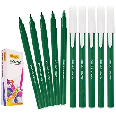 Image of DOLLAR Econo Felt Tip Colouring Pens Colour Write Draw Sketch Everyday (10 x 0.5mm GREEN Pens)