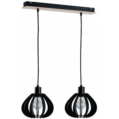 Image of Nicoleta Bar Pendant Ceiling Light Black And Natural, 52cm, 2x E27