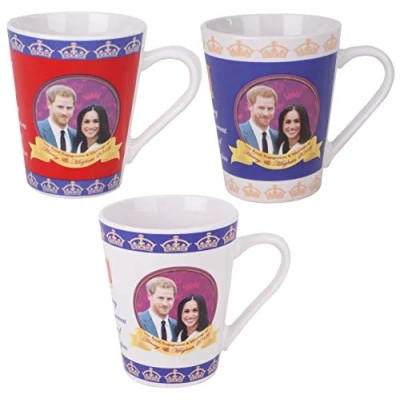 Image of Toyland® 4 x Harry &amp; Meghan Commemorative V Shaped Drinking Mug Royal Wedding 2018