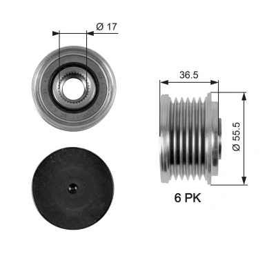 Image of 6111500360, 6111501650, 6111550015, 6111550415, A6111500360 Freewheel Clutch GATES OAP7049 36,5mm PowerGrip MERCEDES BENZ: CLK Coupe, C Class Coupe