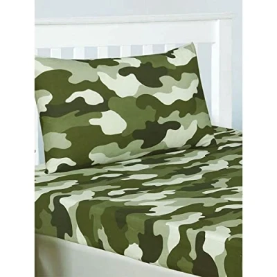 Image of Price Right Home Army Camouflage Green Kids/Teens Bedroom Range Duvet Cover Set, Fitted Sheet Set &amp; Curtains Available (Double Set)