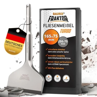 Image of BAURIX® Tile Chisel SDS Plus [165x75 mm] FRAKTOR® System for Effortless Removal and Adhesives Chisels Made of 42CrMo Special Steel