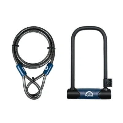 Image of Squire Locks Matterhorn 230/10C Bike D Lock &amp; Cable Heavy Duty 230mm Vertical 114mm Horizontal Shackle Clearance Includes 1800mm Security Sold Secure Bicycle Diamond Approved