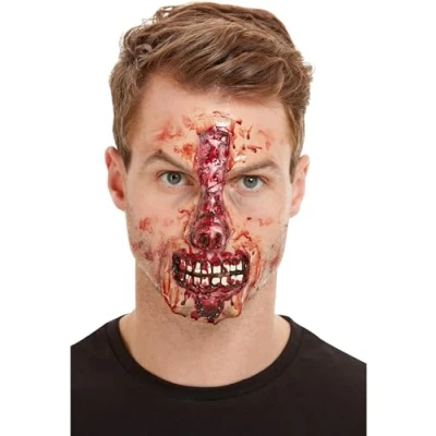 Image of Smiffys Make Up FX, Exposed Nose &amp; Mouth, Red Latex Face Wound, Cosmetics and Disguises Fancy Dress, Zombie Dress Disguises.