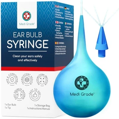 Image of Medi Grade Ear Bulb Syringe Wax Removal Kit, 75 ml Translucent Kit for Removing and Improving Hearing with Cleaner Quad stream Tip Remover Cleaning