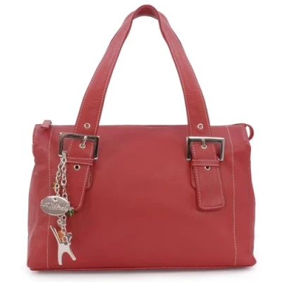 Image of Catwalk Collection Handbags Soft Leather Shoulder Bag For Women Medium Slouchy Top Handle JANE Red