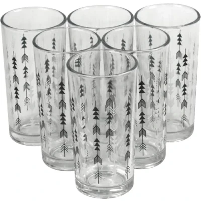 Image of Highball Drinking Glasses Tumblers Set 250ml Tall Long Cocktail Water Juice Dinning Table (Black Arrow 6 pcs)