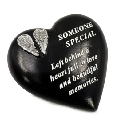 Image of Someone Special Angel Wings Memorial Black Heart Grave Plaque Graveside Ornament Decoration