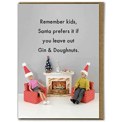 Image of Bold &amp; Bright Hilariously Funny Christmas Cards &#039;Gin Donuts&#039; Cheeky Seasonal Xmas For Him Her Men Women Partner Friend Sold by Brainbox Candy