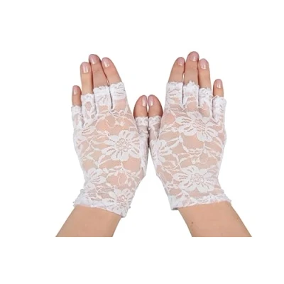 Image of Wicked Costumes Adult White Short Fingerless Lace Gloves Fancy Dress Accessory