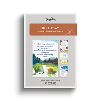 Image of Dayspring Roy Lessin Happy Birthday 4 Design Assortment with Writing 12 Cards &amp; Envelopes (U1200)