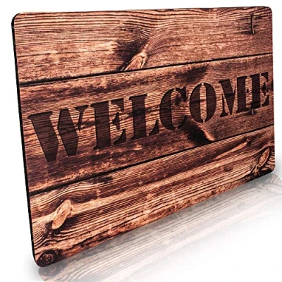 Image of Stilingo Doormat Welcome Wood Design Front Door Dirt Trapper Shoes Scraper Machine Washable