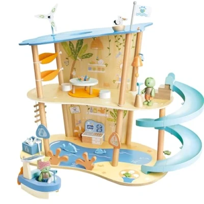 Image of Hape Ocean Rescue playset, Marine life Solar Powered Boat, Turtle &amp; Animal Figurines, Ages 3+