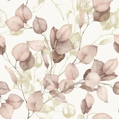 Image of Muriva Eucalyptus Leaves Wallpaper Floral/Nature Themed Modern for Living Room, Bedroom, Hallway Decorative Luxury Blush/Gold