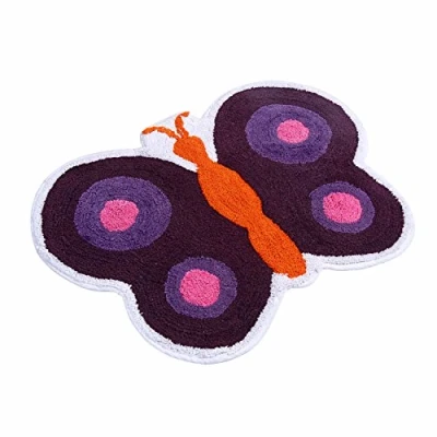 Image of HOMESCAPES 100% Cotton Washable Tufted Purple Butterfly Rug 55 x 80 cm Bath Mat or Children&#039;s