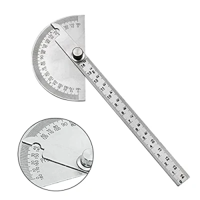 Image of 0 180 Round Head Protractor, Multifunctional Stainless Steel Degree Angle Measurement Protractor Ruler, Craftsman Ruler Machinist Tool