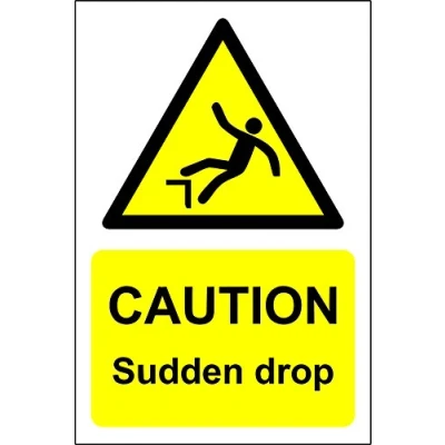 Image of Caution Sudden Drop Sign Self Adhesive Sticker 300mm x 200mm