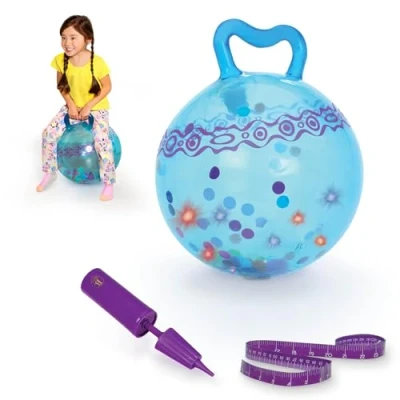 Image of B. toys Hop n’ Glow Light Up Bouncy Ball with Handle Hopper for Kids 3 years+ (Air Pump Included)