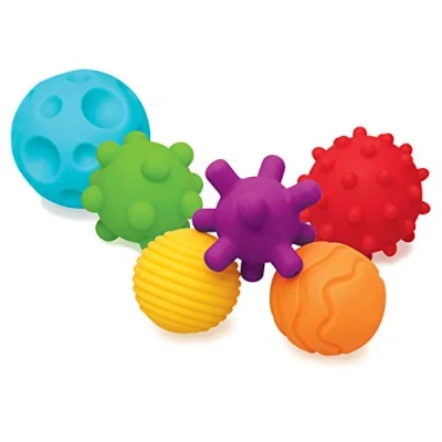 Image of INFANTINO Textured 6 Piece Multi Ball Set for Babies and Toddlers Multiple Colors Sizes &amp; Shapes Soft Tactile Balls Sensory Exploration Engagement Ages Months Plus