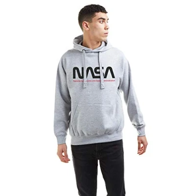 Image of Nasa Men&#039;s Insignia Hooded Sweatshirt, Grey Marl, M UK