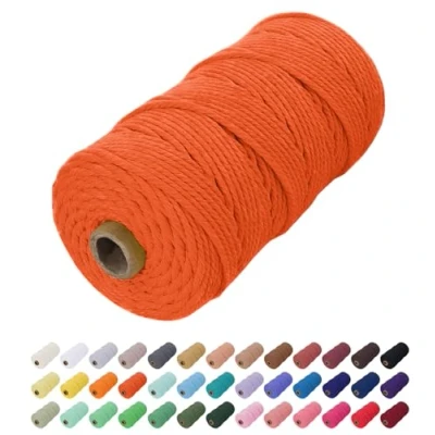 Image of Uiopa Macrame Cord 2mm x 200m, Natural Cotton Coloured Yarn Soft Rope, String Twine for Crafts, Plant Hanger, Wall Hanging, Wrapping, Christmas Decorations (Orange)