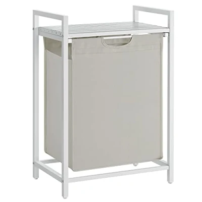 Image of VASAGLE Laundry Basket, Hamper, Pull Out and Removable Bag, Shelf, Metal Frame, 65L, 50 x 33 72 cm, White BLH101W01