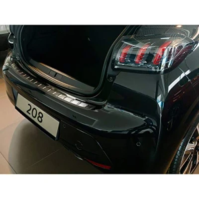Image of Avisa Black Stainless Steel Rear bumper protector compatible with Peugeot 208 II HB 5 doors 2019 &#039;Ribs&#039;