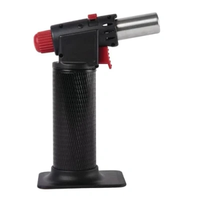 Image of Vogue Pro Chefs Kitchen Blow Torch, Black &amp; Red, Powerful Extra Wide Flame, Crème Brulee Automatic Ignition Removable Stand, Butane Fuel Sold Separately, L799