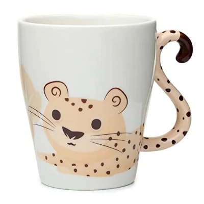 Image of Puckator Cheetah Zooniverse Ceramic Tail Shaped Handle Tea Coffee Mug Funny Home Accessories Cute Gifts for Girlfriend Large Mugs Men Women Hot Drinks Cups Presents Secret Santa Gift Cup Set