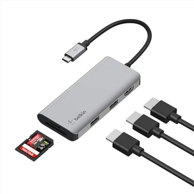Image of Belkin USB C Hub, 5 in 1 MultiPort Docking Station for MacBook &amp; Windows w/ 4K HDMI 1.4, 2x A 3.1, SD 3.0, Micro 5Gbps Data Transfer Home, Office, Travel