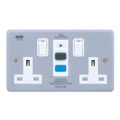 Image of Selectric LG9098MB RCD Metalclad Surface 2 Gang Switch Socket 13 Amp (Passive/Latching)