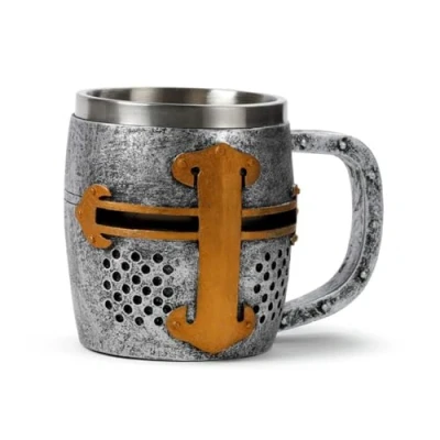 Image of Puckator Decorative Medieval Knight Silver and Gold Helmet Tankard Beer Gift Glasses for Him Viking Drinking Mug Mugs Horn Gifts Men Mens Stuff Metal Cup Jug Glass Home Decor Accessories
