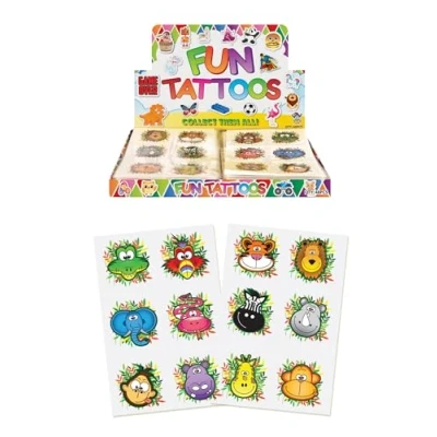 Image of Henbrandt 6 x Mini Jungle Animal Temporary Tattoos for Children 12pc Packs Kids Party Bag Favours Loot Fillers Lucky Dip Boys and Girls
