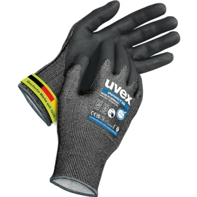 Image of Uvex phynomic F XG, 1 pair cut protection &amp; grip gloves for wet oily areas sensitive abrasion resistant black size 07/S