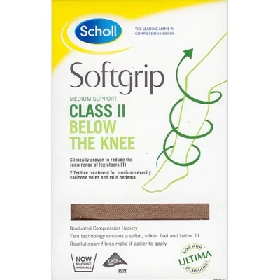 Image of Scholl Softgrip, Medium Support, Class II Compression Stockings for Women: Below The Knee, Closed Toe Natural, Medium. Treatment Varicose Veins, Legs Ulcers and Improving Circulation