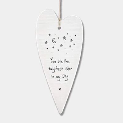 Image of East of India Wobbly White Porcelain Heart You are the brightest star in my sky 13.7 x 6cm