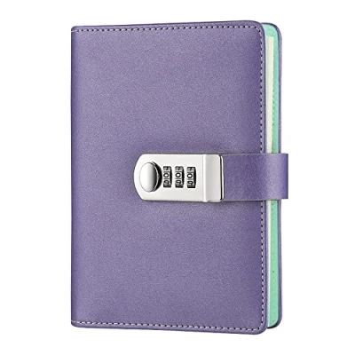 Image of NectaRoy Lock Journal Lockable Refillable Diary, PU Leather Cover Writing Notebook Planner Organizer with Combination Lock, Travel Notepad Pen Holder, Size 185x135mm