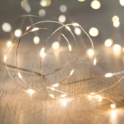 Image of Lights4fun Indoor Fairy String Lights with 50 Warm White Micro LEDs on Silver Wire Battery Operated 4.95m