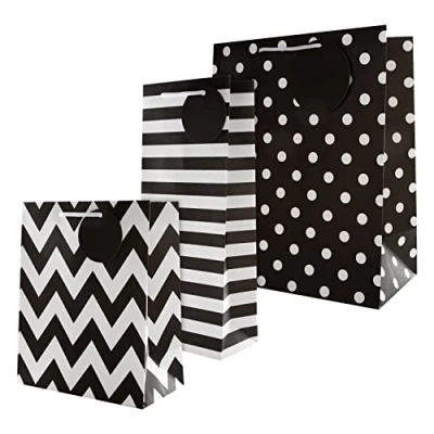 Image of Hallmark Multi Occasion Gift Bag Bundle 3 Essential Sized Bags in Contemporary Black Designs