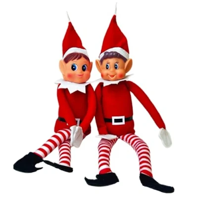 Image of GLOW Set of 2 Naughty Little Xmas Elves Playful Elf Figure with Soft Body, Vinyl Face, Hook and Loop Grip Behavin’ Badly Christmas Family Elfie Elvie Toy Boy Girl